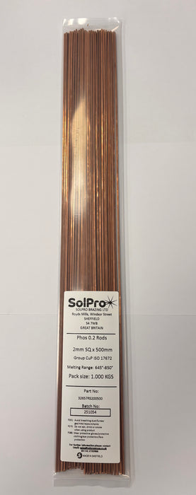 Phos 0.2 Brazing Square Rod 2mm x 500mm